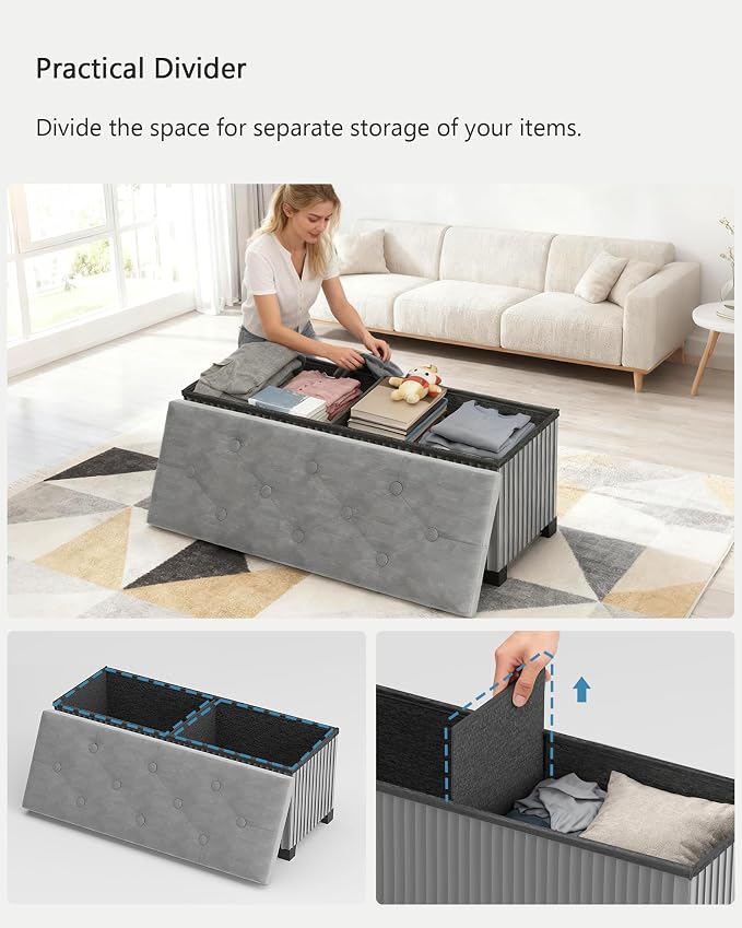 Storage Ottoman Bench, 43 Inch Foldable Ottoman - Image 4