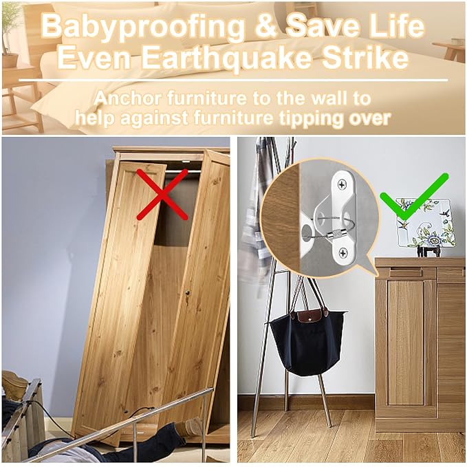 Furniture Anchors for Baby Proofing & Pet Protecting, Furniture Straps Anti Tip - Image 2