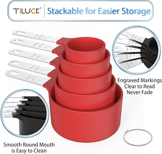 TILUCK Measuring Cups & Spoons Set, Stackable Cups and Spoons, Nesting Measure - Image 4