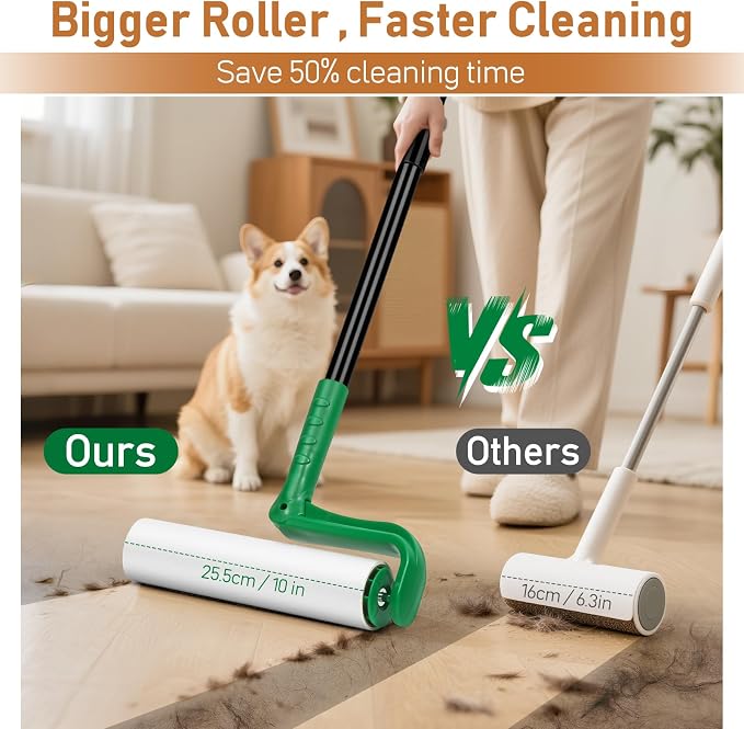 10" Large Lint Roller for Pet Hair Extra Sticky, Long Handle Floor Sticky - Image 2