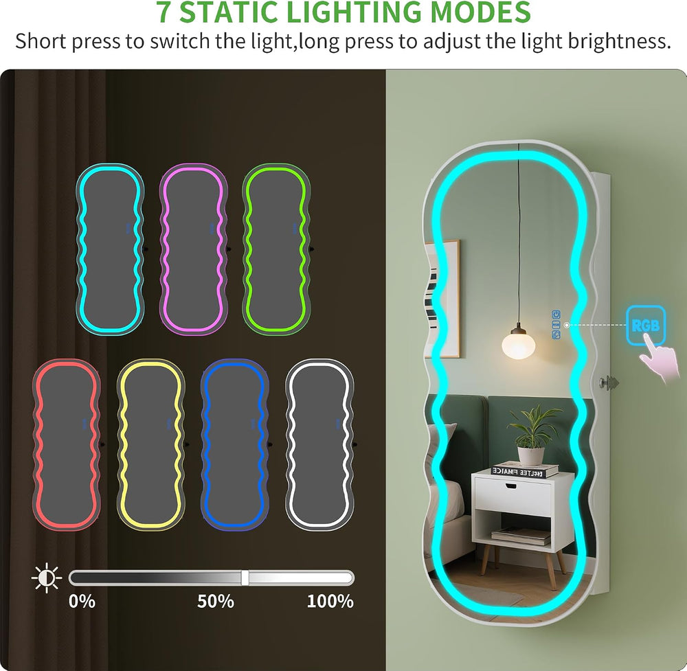 HNEBC LED Mirror Jewelry Cabinet with RGB Lights,42.5" Wall Mounted Jewe...