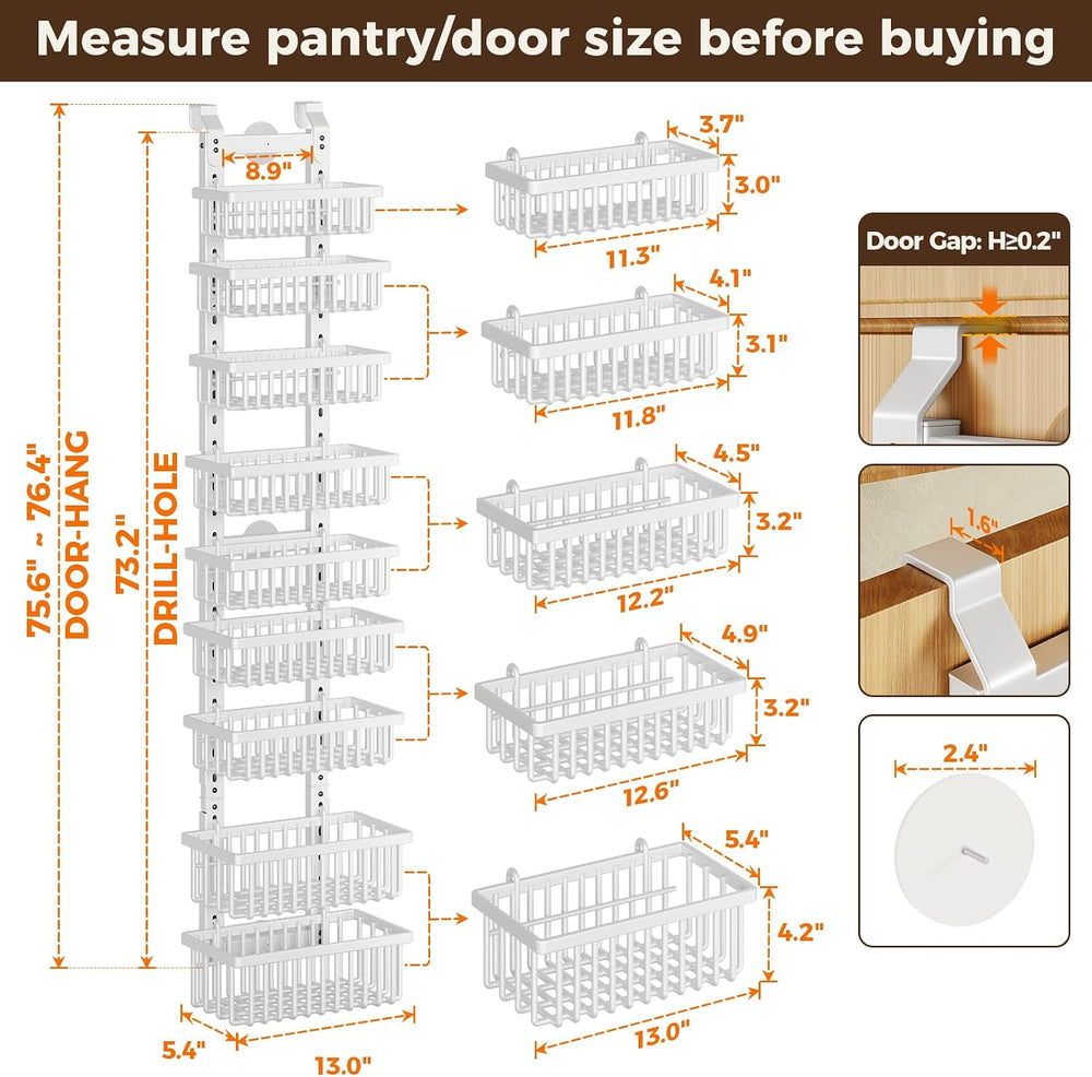 POKIPO 9 Tier Narrow Over The Door Pantry Organizer, 2 in 1 Wall Mount or Han...