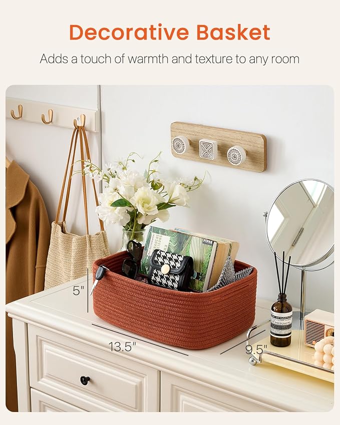 Small Woven Basket, 13.5 x 9.5 x 5 Inches, Storage Basket - Image 2