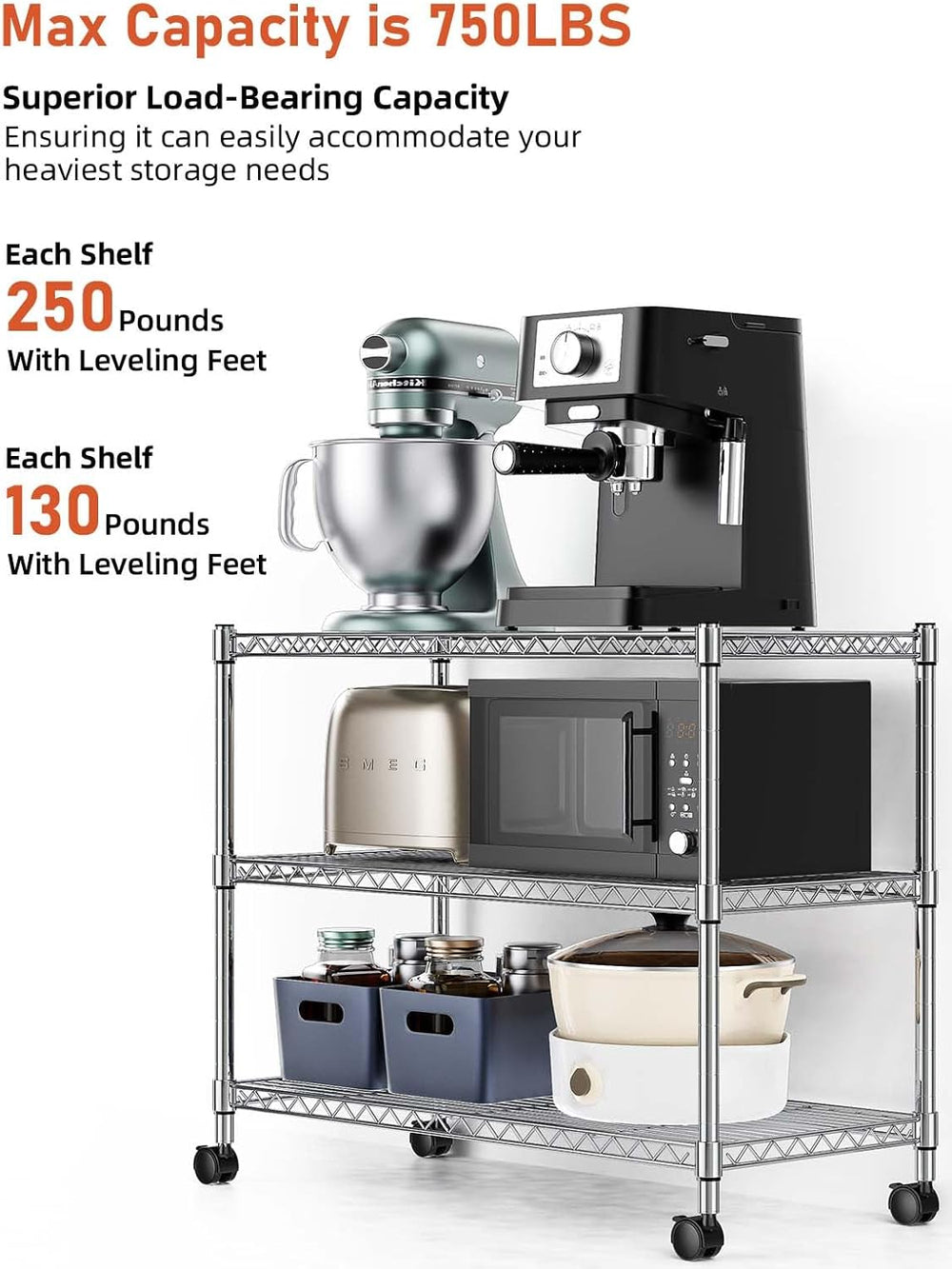 Simple Deluxe 3-Tier Heavy Duty Storage Shelves 750Lb Capacity, 24.02" D...