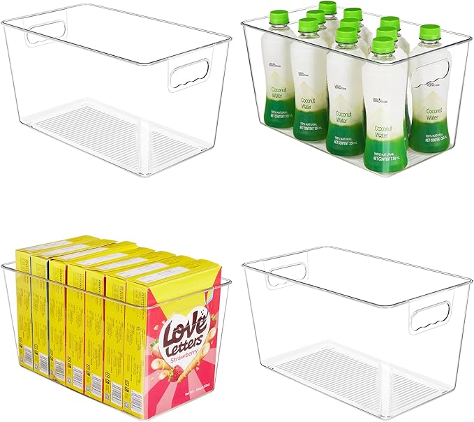 YIHONG Clear Plastic Storage Bins, 4 Pack Pantry Organizer Bins by YIHONG