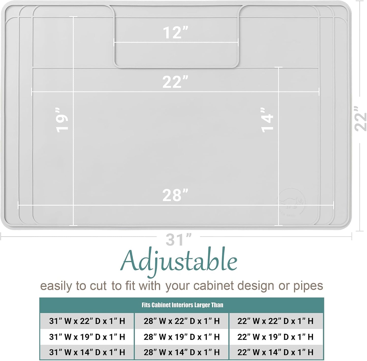 The Original Under Sink Mat - Silicone Waterproof mat, Trimmable, Easy to Clean, Kitchen cabinet liner, Under sink protector mats, Drip Tray with Lip - 31" x 22" or smaller