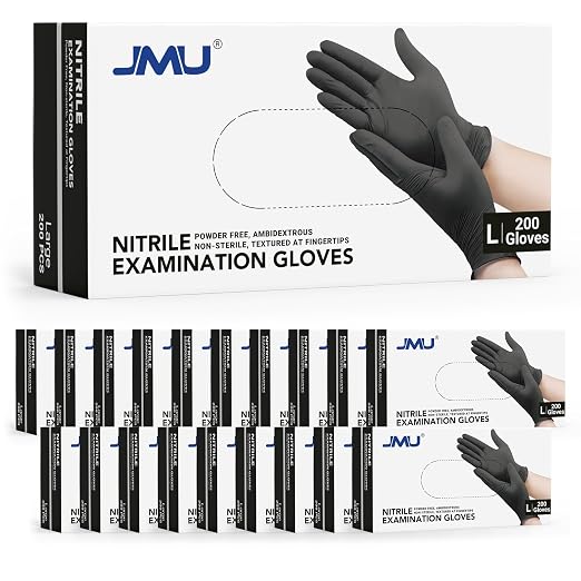 JMU Black Nitrile Gloves Large, 3.5Mil Disposable Nitrile Exam Gloves Latex by JMU