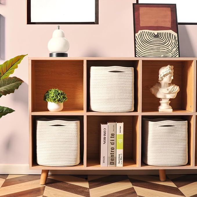 11 Inch Cube Storage Bins, Organizer Bins, Woven Cotton Rope Baskets - Image 2