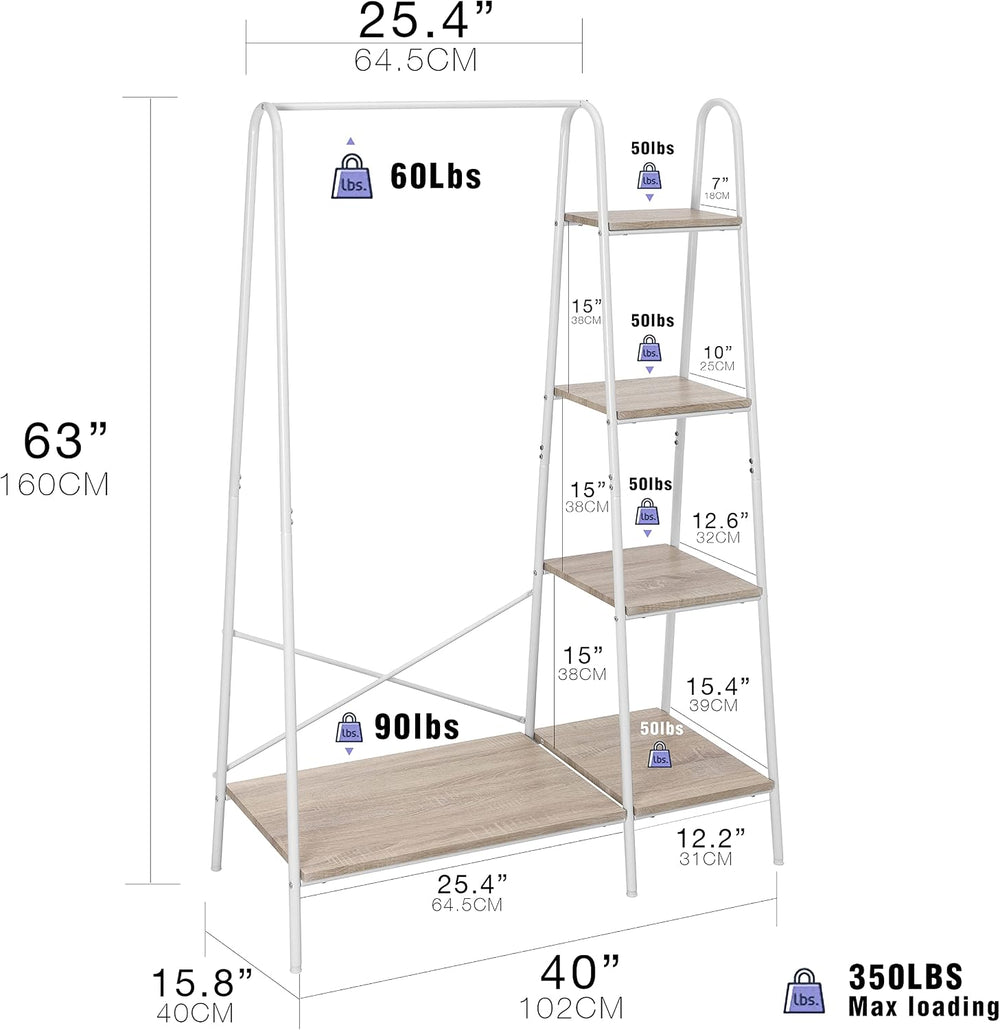 Finnhomy Metal Clothes Closet Rack, Clothing Rack for Hanging Clothes White H...