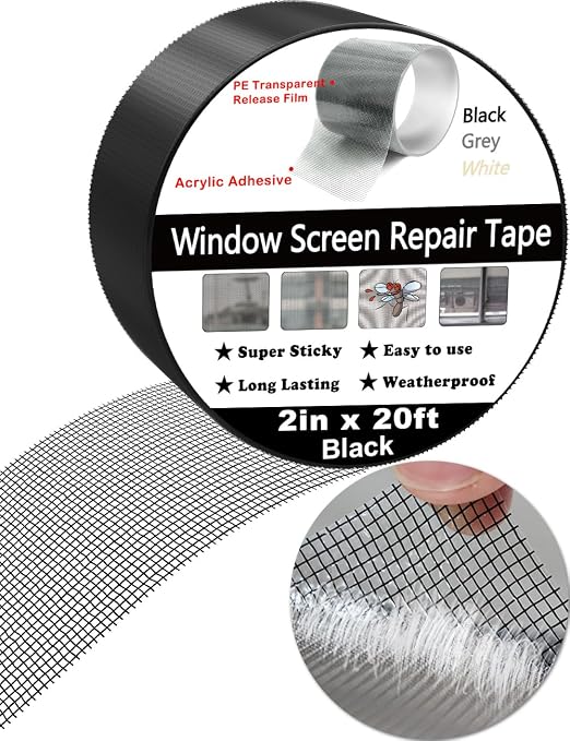 Wohohoho Window Screen Repair Tape, 2 in X 20 FT Black Screen Patch Repair Kit - Image 2