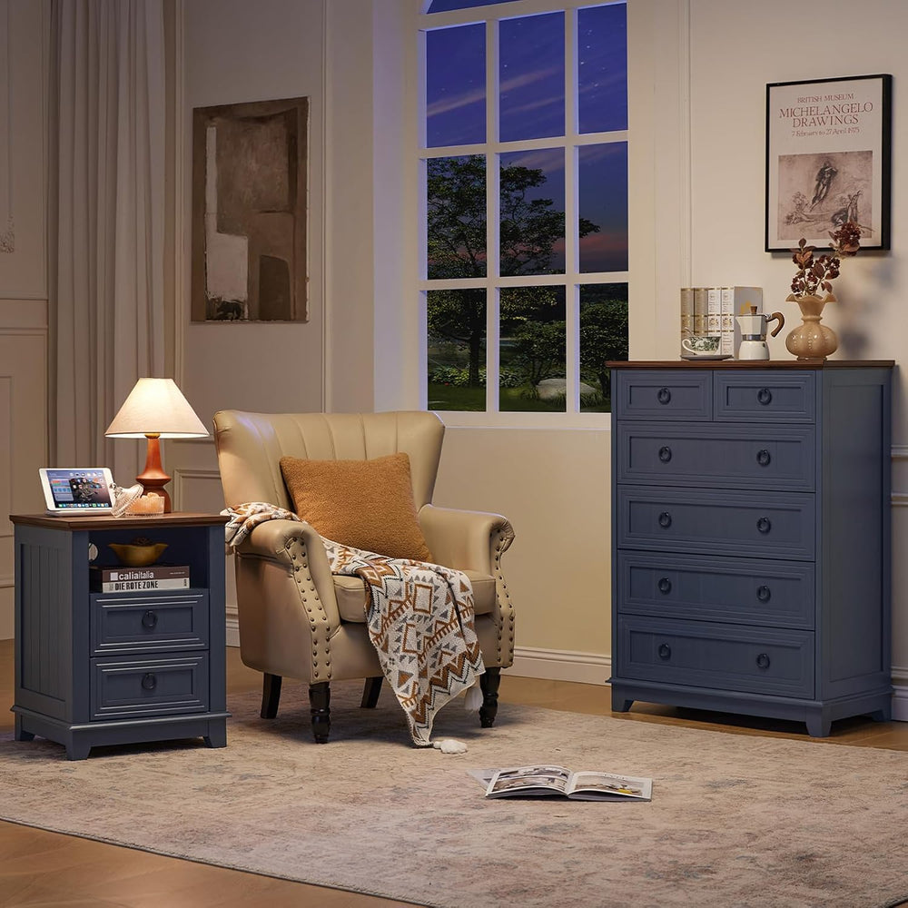 Joaxswe Farmhouse 6 Drawer Dresser for Bedroom Set of 2, 41" Tall Small ...