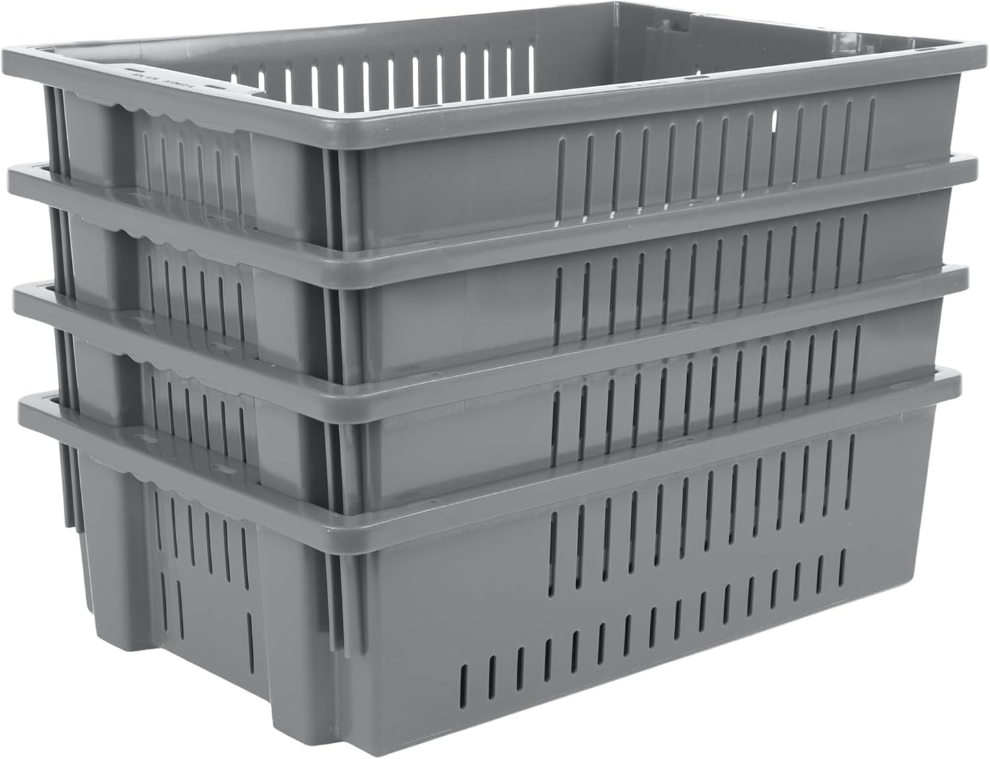 Hudson Exchange 20 x 13 x 5.6" (4 Pack, 4.5 Gallon) Agricultural Nest and Stack Vented Crate Handled Storage Container Tote, Gray