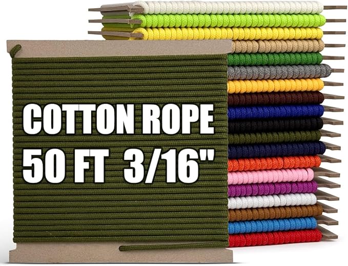 PerkHomy Cotton Rope 3/16" 50 ft Multi Purpose Utility Diamond Braided Cord by PerkHomy