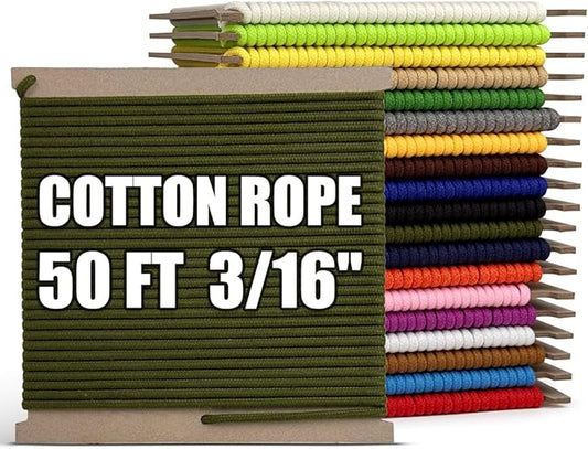 PerkHomy Cotton Rope 3/16" 50 ft Multi Purpose Utility Diamond Braided Cord by PerkHomy