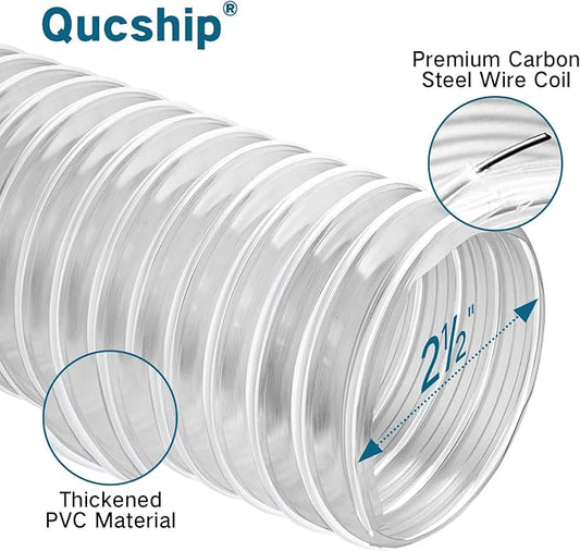 Heavy PVC Dust Collection Hose 2.5" x 5', Flexible Clear PVC Fume Collection - Image 2