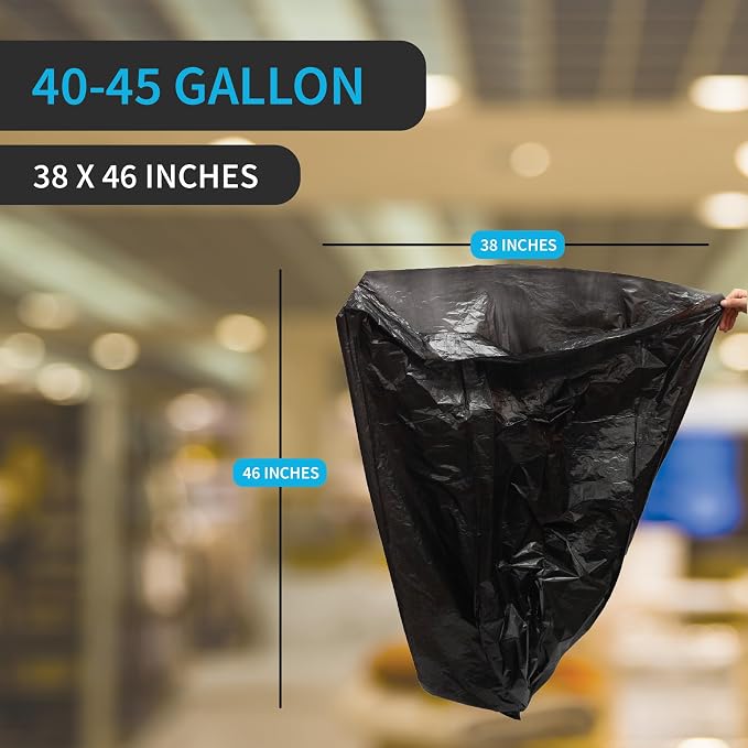 Black Garbage Bags, Made in USA, 40-45 Gallon, Light Duty, High Density - Image 2