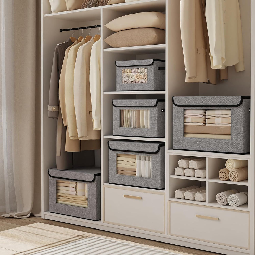 Gray Storage Baskets with Lid,Closet Bin,13x9.1x7.9In,5Pack