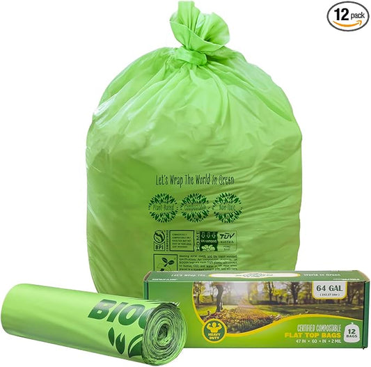 60-64 Gallon Compost bags BPI Certified Compostable Bags Heavy Duty Extra Thick by SHERBECK