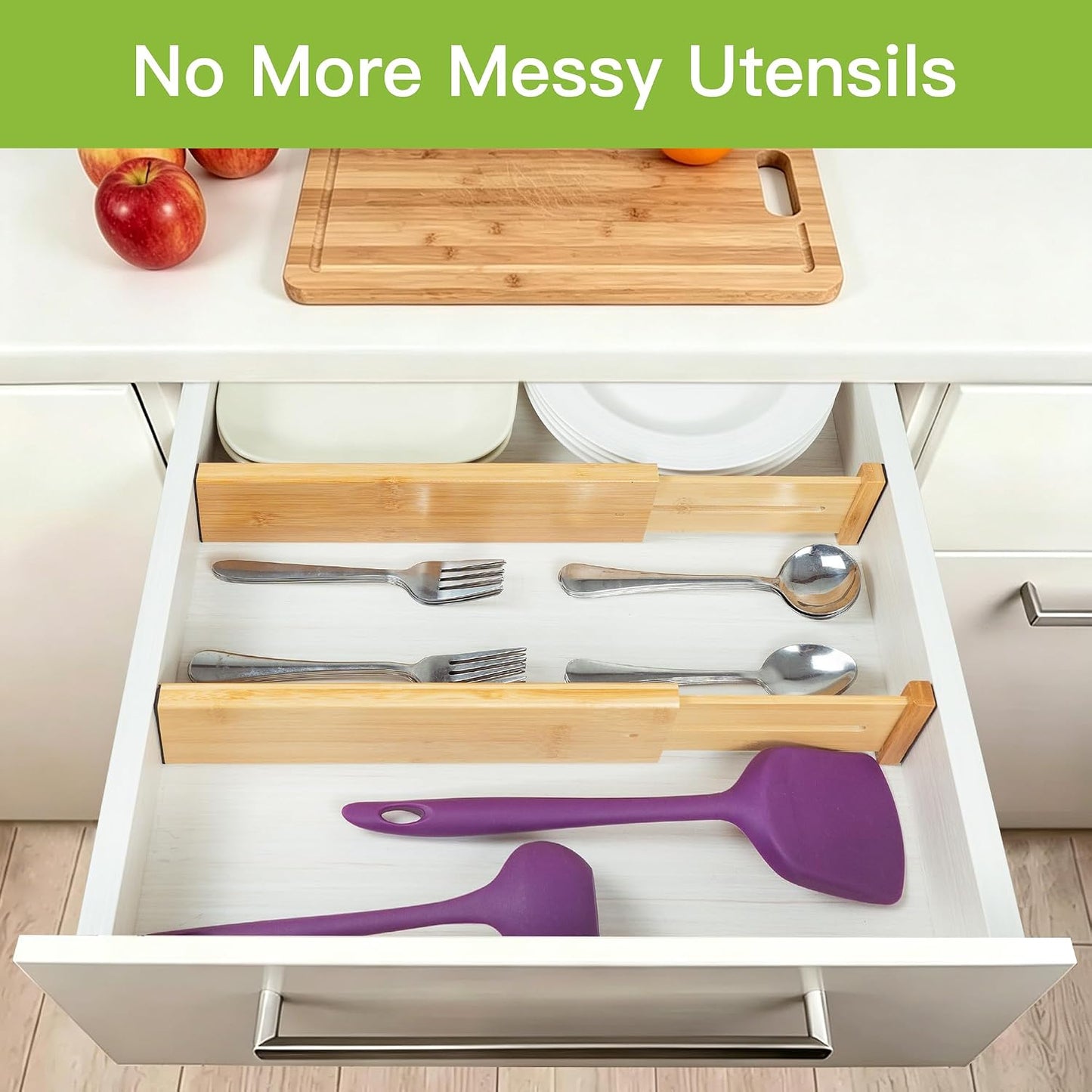 Utoplike Bamboo Dresser Drawer Dividers, Expandable Organizer for Clothing | Adjustable 3.2" High Drawers Separators for Kitchen, Bathroom, Bedroom, Office Storage, 4Pcs, Fit 13.5"-16" Inner Drawer
