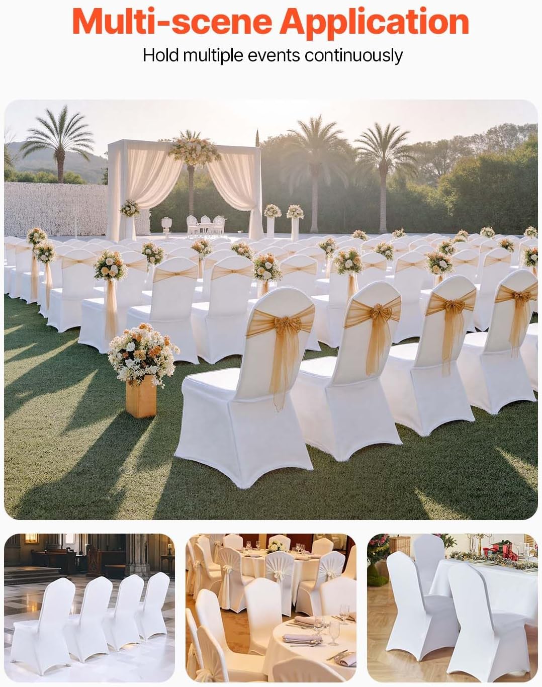 VEVOR 100 Pcs White Chair Covers Polyester Spandex Chair Cover Stretch Slipcovers for Wedding Party Dining Banquet Flat-Front Chair Covers