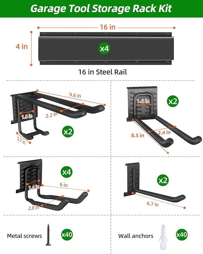 64 inches Garage Tool Organizer Wall Mount, Heavy Duty Garden Tool Organizer - Image 4