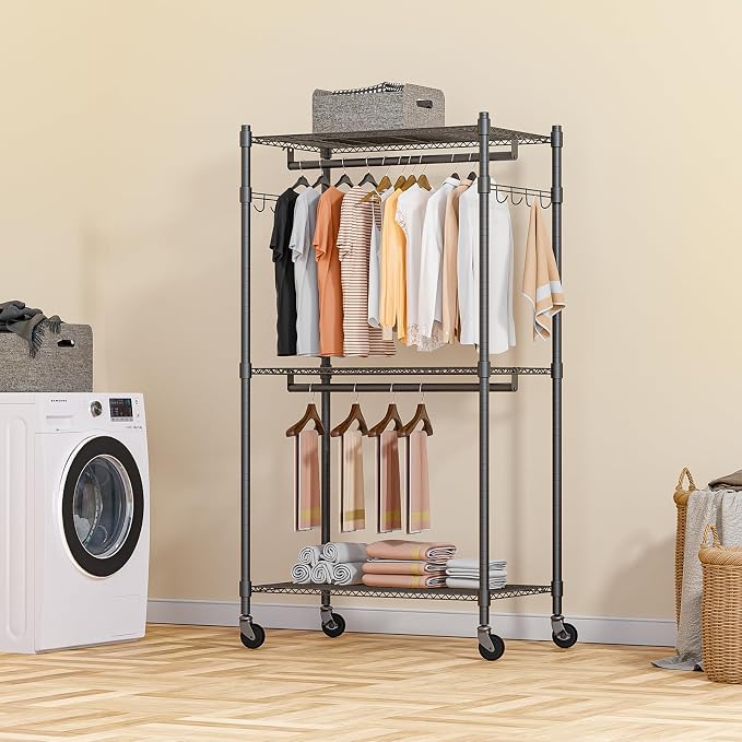 Homdox Garment Rack Heavy Duty, 3 Tier Rolling Clothing Racks - Image 7