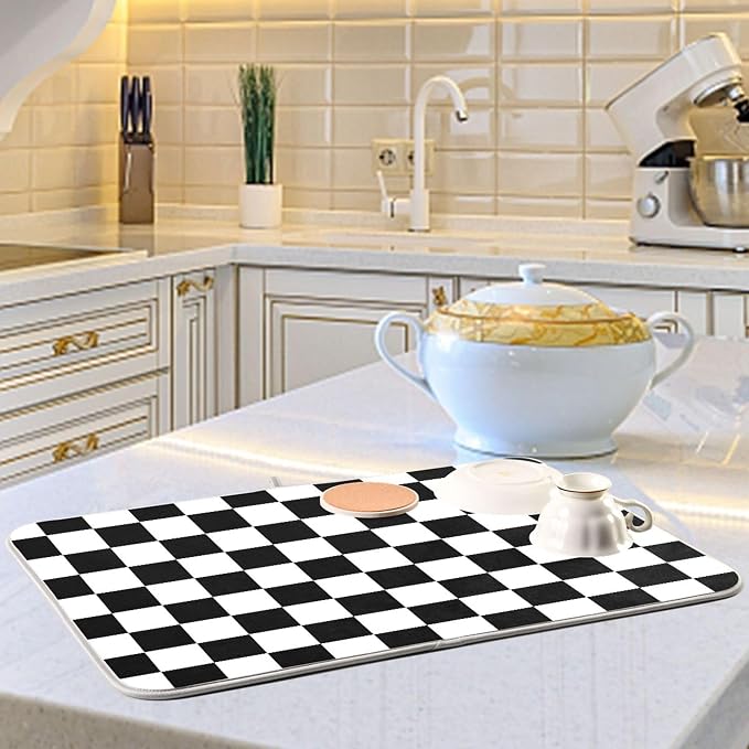 Black White Chessboard Dish Drying Mat - Image 6