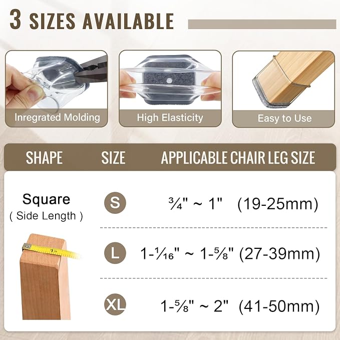 BUMACO Chair Leg Floor Protectors Square Chair Leg Protectors - Image 5