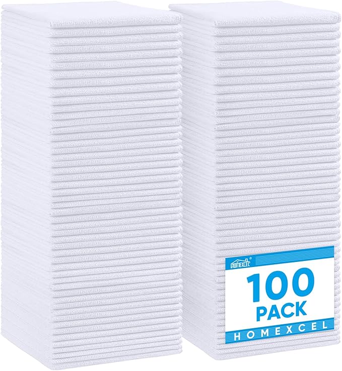 HOMEXCEL White Microfiber Cleaning Cloth, 100 Pack Cleaning Towels by HOMEXCEL