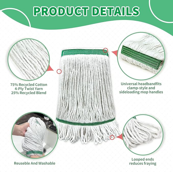 6 Pack Commercial Heavy Duty Mop Heads Heavy Cotton Looped End String Mop Head - Image 3