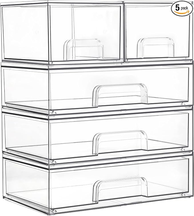Vtopmart Clear Stackable Storage Drawers Set of 5, Plastic Organizer Bins by Vtopmart