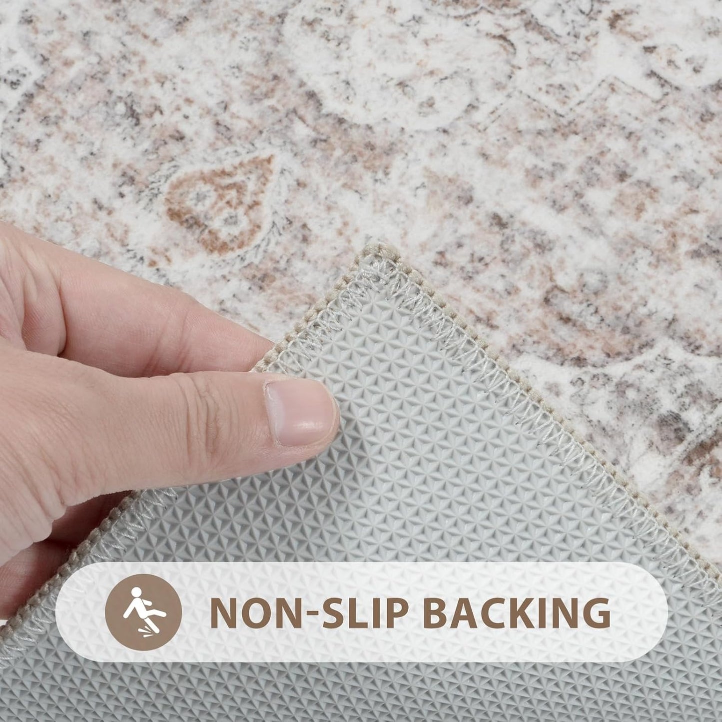 Uphome Boho Small Bath Mat, Distressed Farmhouse Light Khaki Bath Rugs, Comfy Velvet Bathroom Rugs Non Slip Washable, Vintage Oriental Toilet Rug for Sink Shower Vanity, 18x26 inch