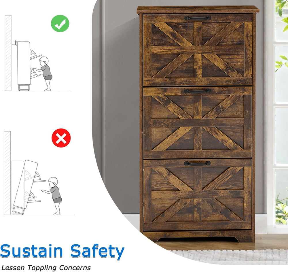 Shoe Cabinet with 3 Flip-Up Drawers, Adjustable Wooden Shoe Organizer with Sh...