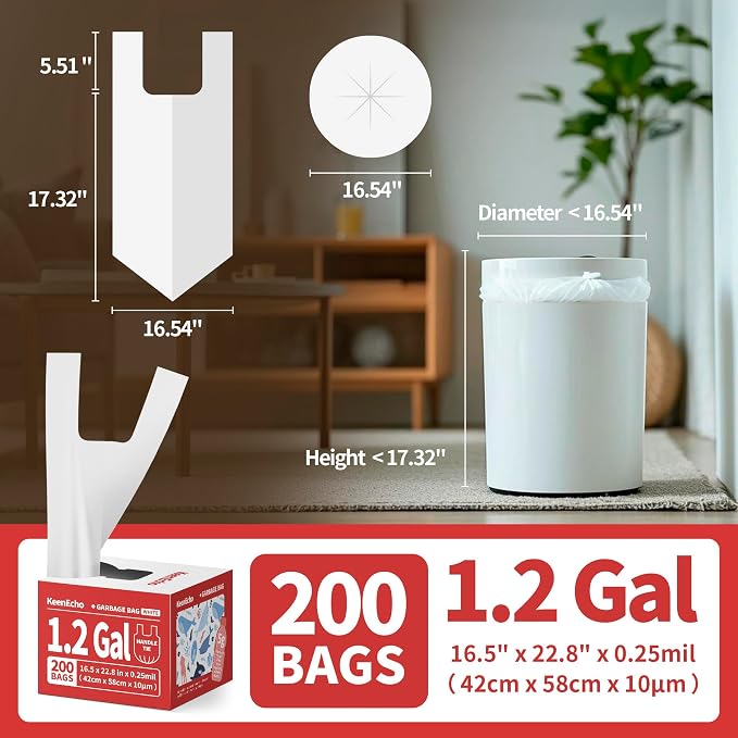 Small Trash Bags with Handles 1.2 Gallon 200 Count White - Image 6