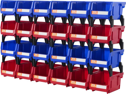 VEVOR Plastic Storage Bins 24 Pack (5 x 4 x 3-Inch), Hanging Stackable Storage Organizer Bins, Heavy Duty Stacking Containers for Closet, Garage, Office, or Small Parts Organization