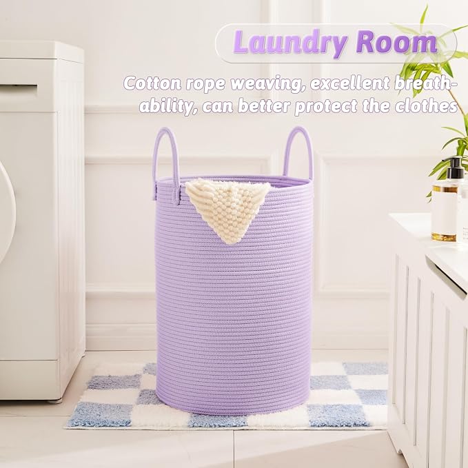 Laundry Basket, Woven Cotton Rope Laundry Hamper, 40L - Image 5