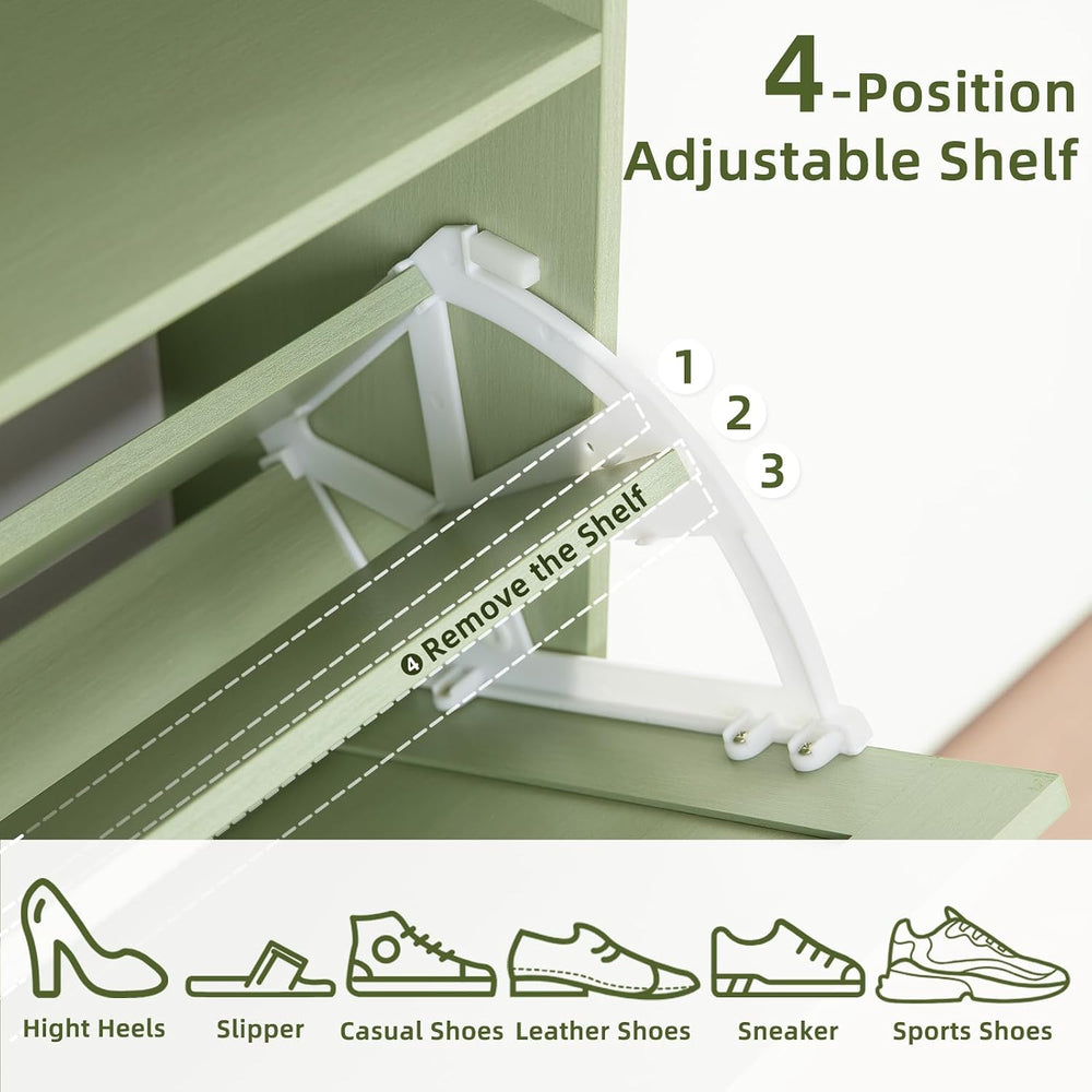 RWYHG Shoe Cabinet with 2 Flip Drawers, Narrow Entryway Organizer,Green