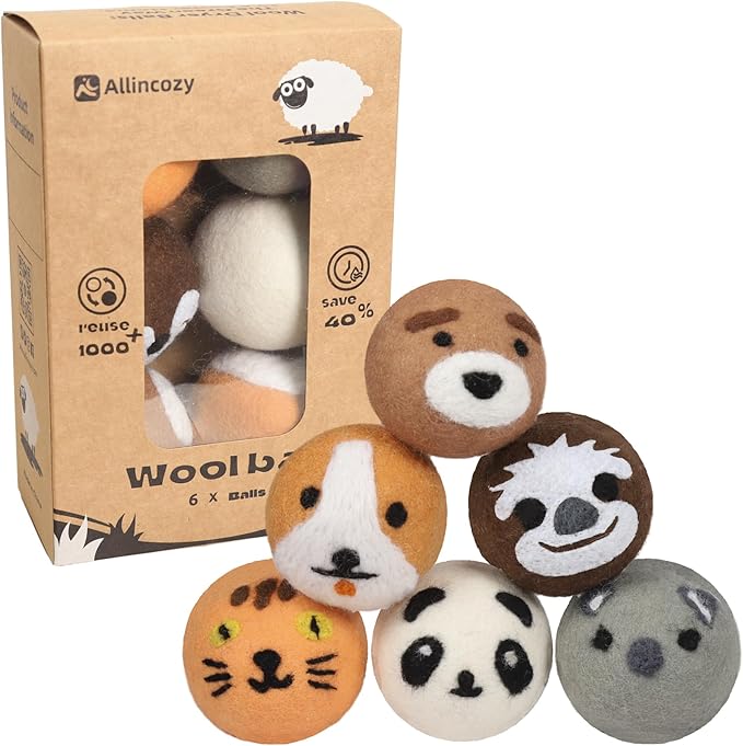 Wool Dryer Balls Laundry Reusable, Natural Eco-Friendly Fabric Softener Reduce by ALLINCOZY