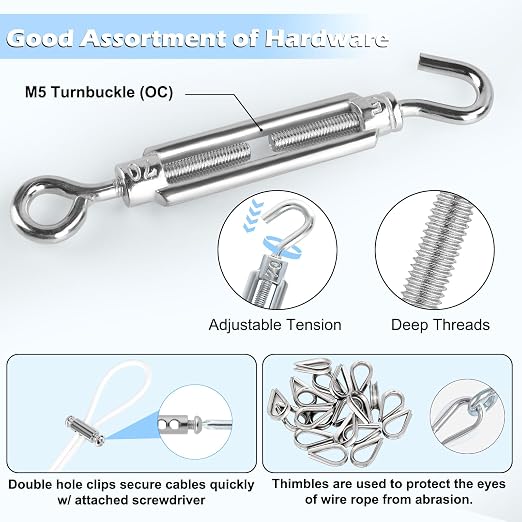 Turnbuckles for Cables Wire, 1/8" X 100Ft White PVC Coated Wire Rope Kit - Image 4