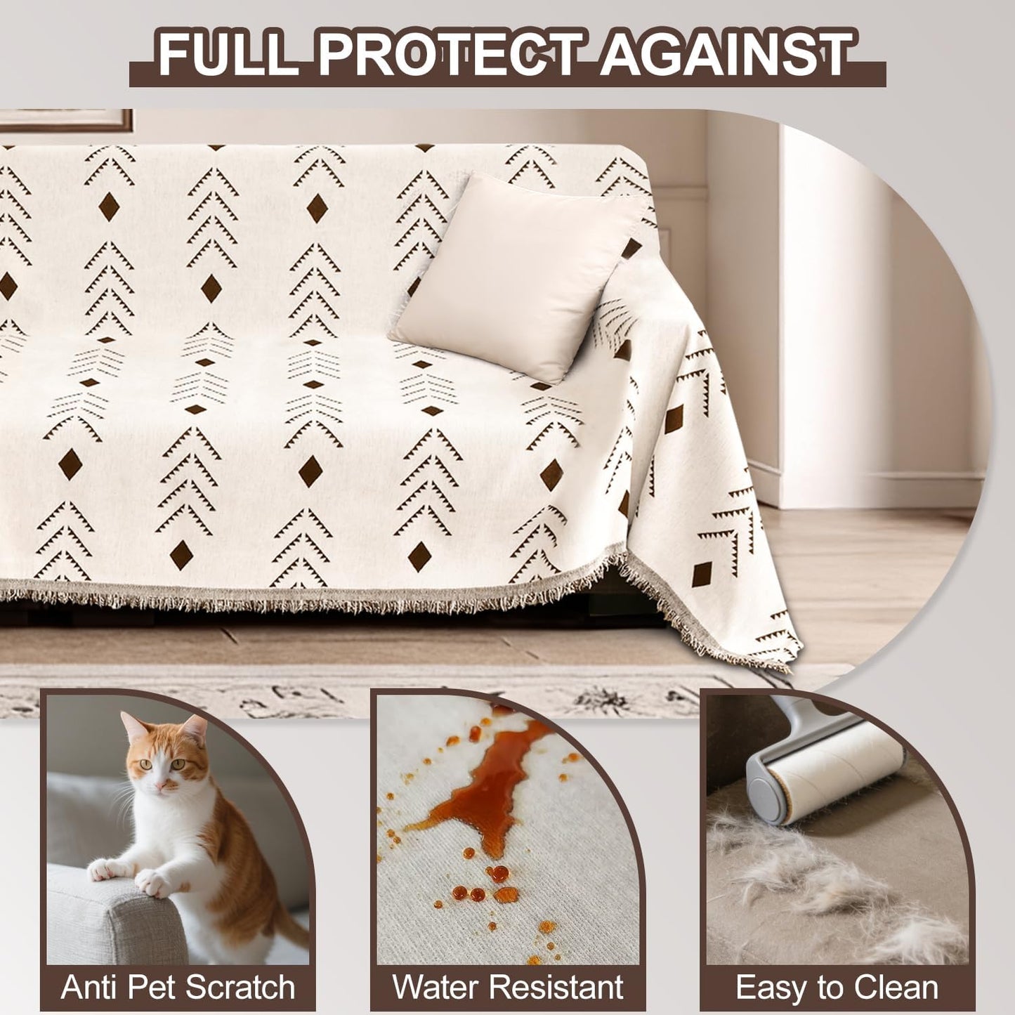 1OO% Waterproof Sectional Couch Covers for Dogs L Shaped Corner Sofa Cover Washable Chenille Sofa Slipcovers Blanket Modern Jacquard Pet Furniture Protector (91"x276", Boho Brown Cream)