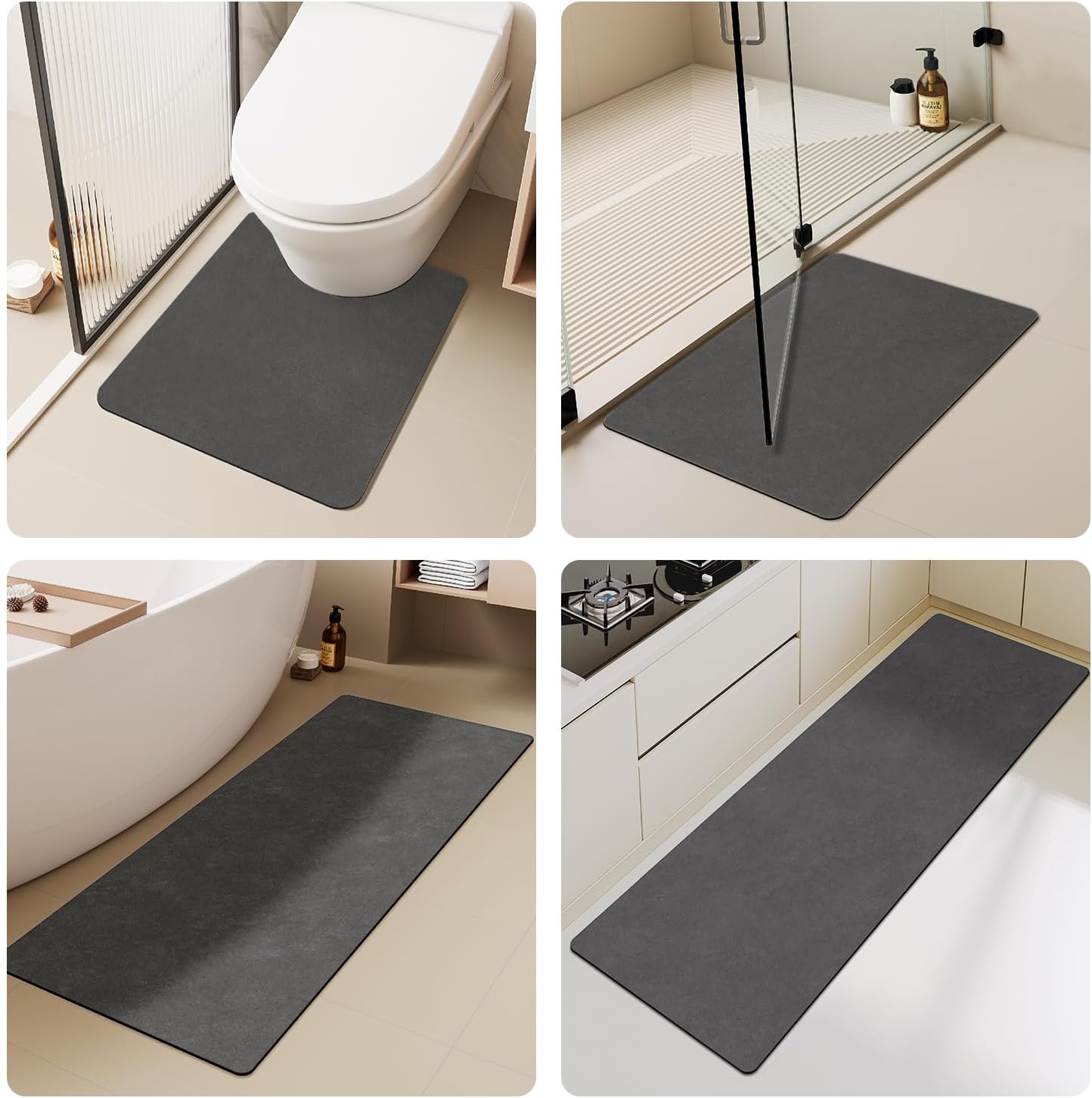 TYUU Bath Mat, Bathroom Rugs Non Slip Washable Thin Absorbent Quick Dry Bath Mat Fits Under Door Bathroom Floor Mat Perfect for Bath, Shower, or Sink 16"x24" Dark Grey