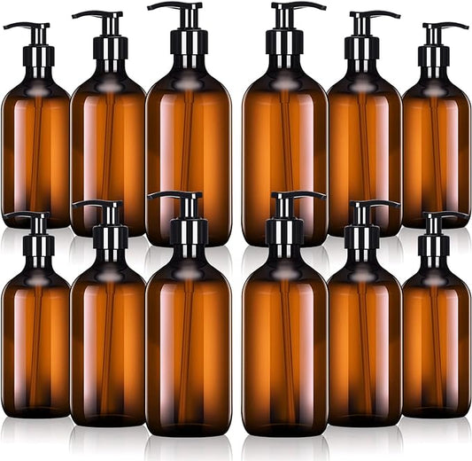 Tessco for you 12 Pack Amber Soap Dispenser Empty Plastic Pump Bottles by Tessco