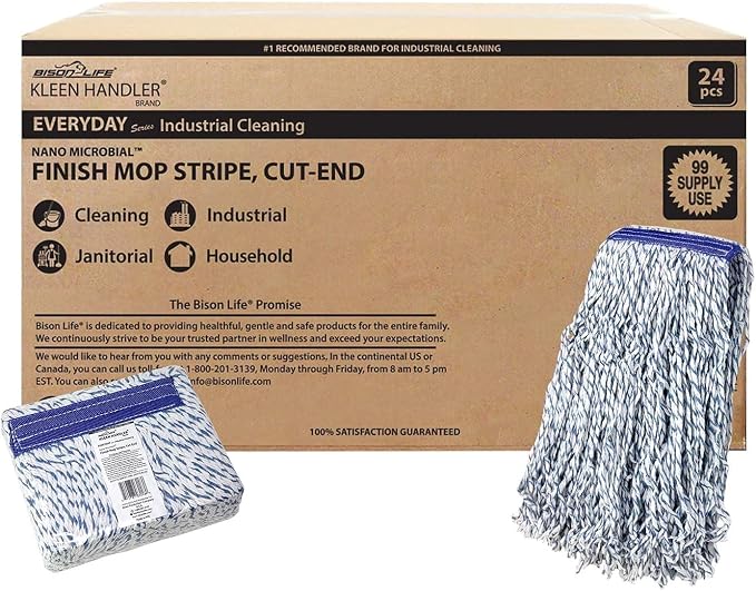 KLEEN HANDLER Cut End Finish Mop | 1.25" Universal Headband Maximum Absorption by BisonLife