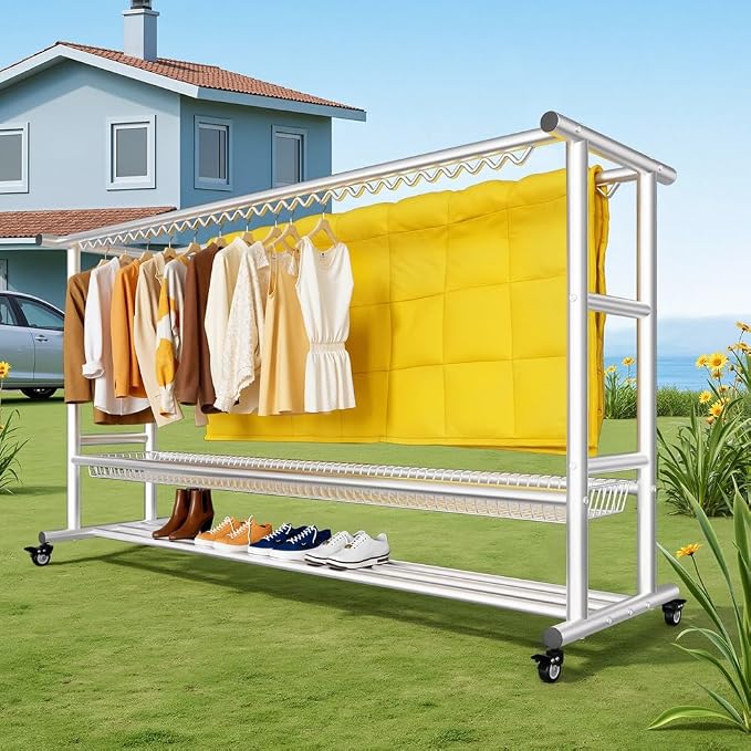 Clothes Drying Rack with Windproof Hooks, 78.7 inch Adjustable Heavy Duty - Image 7