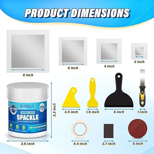 DIYSELF 16 Pieces Drywall Repair Kit Spackle Wall Repair Drywall Patch Kit Wall - Image 6