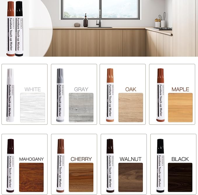 Wood Furniture Repair Kit- 8 Colors Wood Fillers and Touch Up Markers, New - Image 2