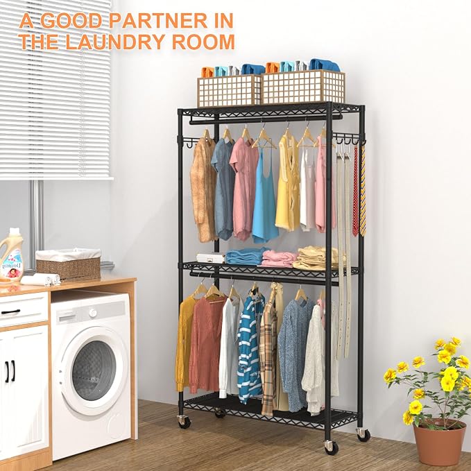 Clothes Rack, Clothing Racks for Hanging Clothes, 3 Tiers Adjustable Garment - Image 3