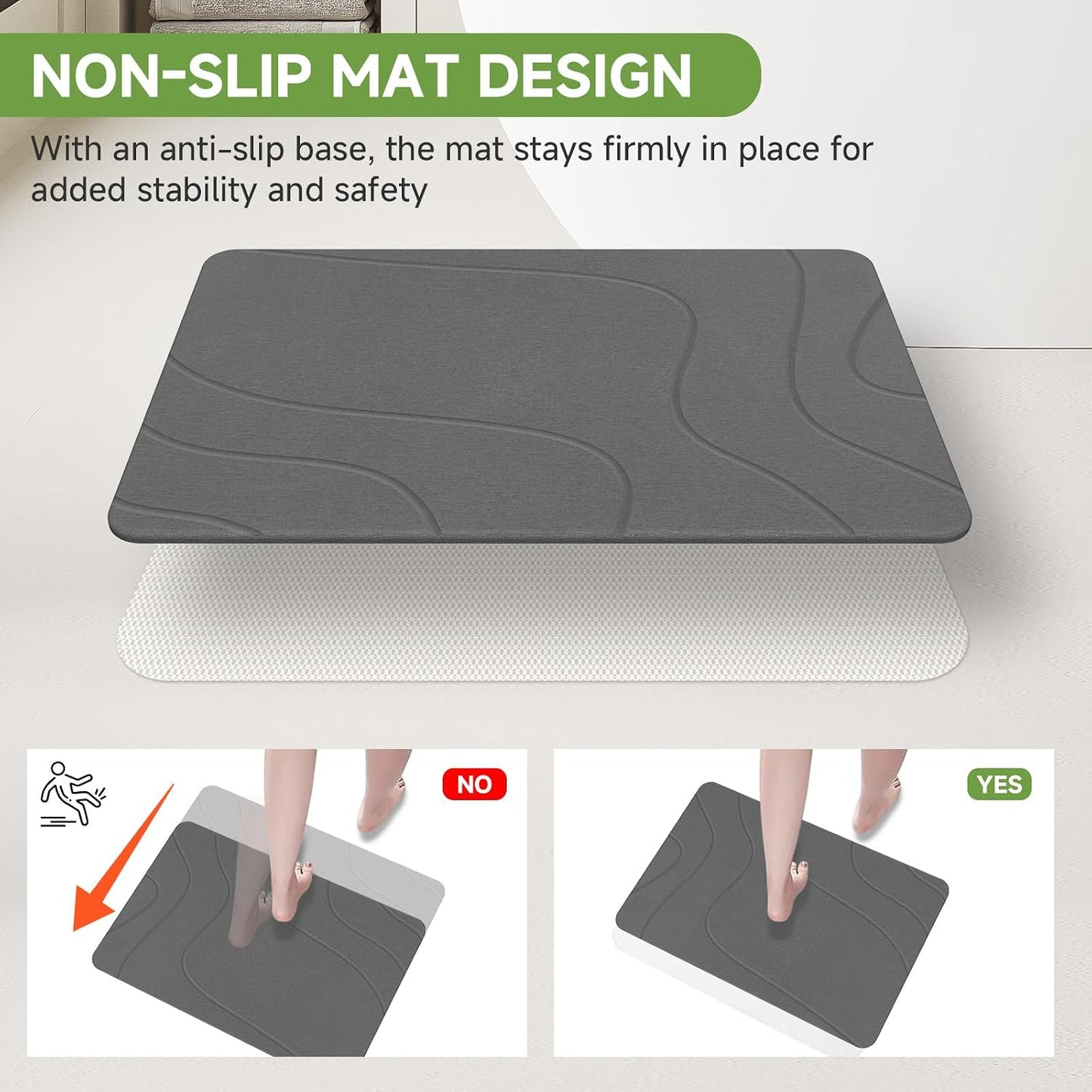 2 Pack Stone Bath Mat, Diatomaceous Earth Bath Mat, Stone Shower Mat for Bathroom, Absorbent Bath Mats, Non-Slip Barhroom Floor Mat, Quick Dry, Easy to Clean, 23.6 x 15.4