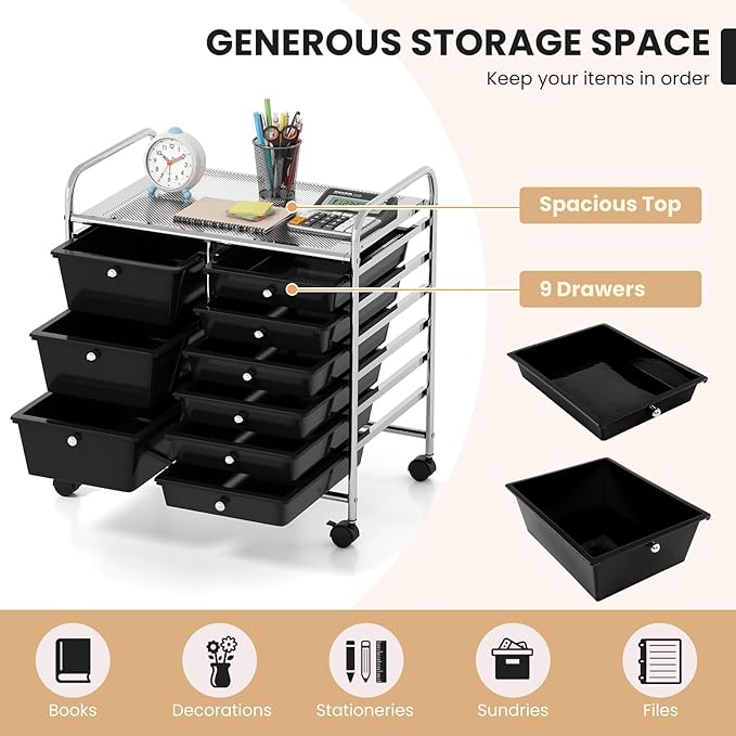 GOFLAME 9-Drawer Rolling Storage Cart, Mobile Utility Cart - Image 4