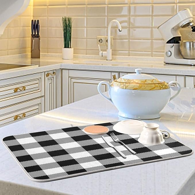 White and Black Buffalo Plaid Dish Drying Mat 18x24 - Image 6